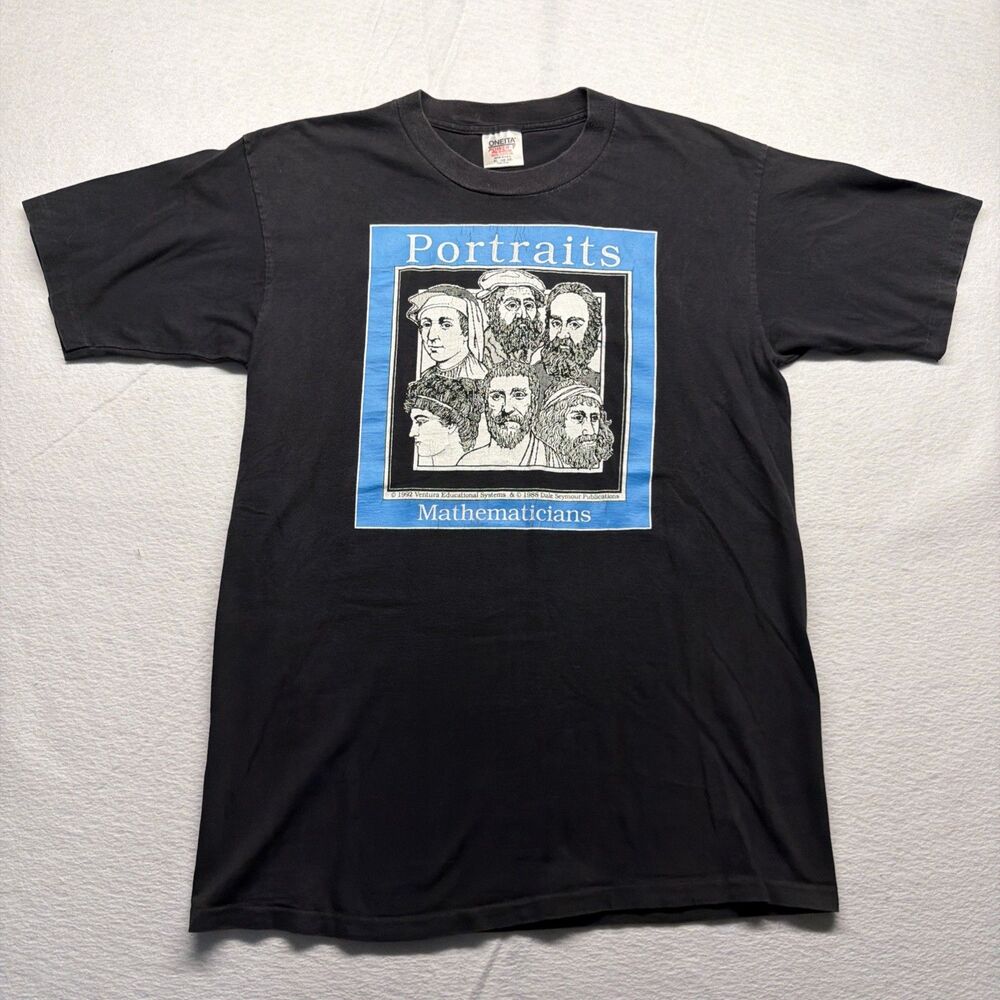 RARE Vintage 90s Portraits Mathematicians Art T-Shirt Black USA Single Stitch XL